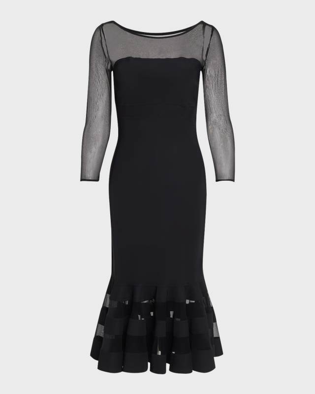 Boat-Neck Illusion Midi Dress